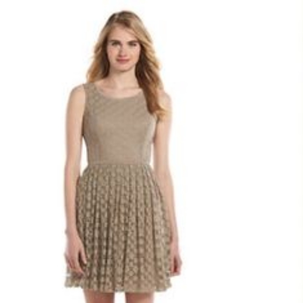 Lauren Conrad Fit & Flare Tan Lace Overlay Dress.